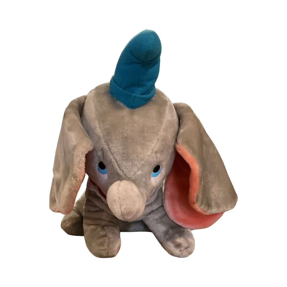 Vintage Disney Dumbo Plush Large 24x17 Stuffed Animal Elephant Blue Hat Grey